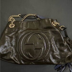 Gucci Shiny Black Leather Shoulder Bag